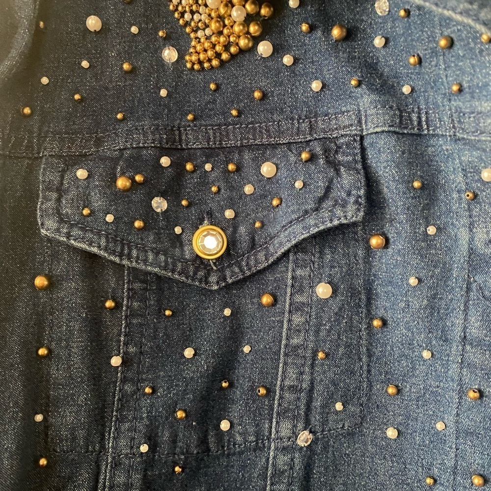 Quacker Factory Beaded Denim Jean Jacket Women’s Plus Size 1X Button Down Coat - Picture 4 of 10